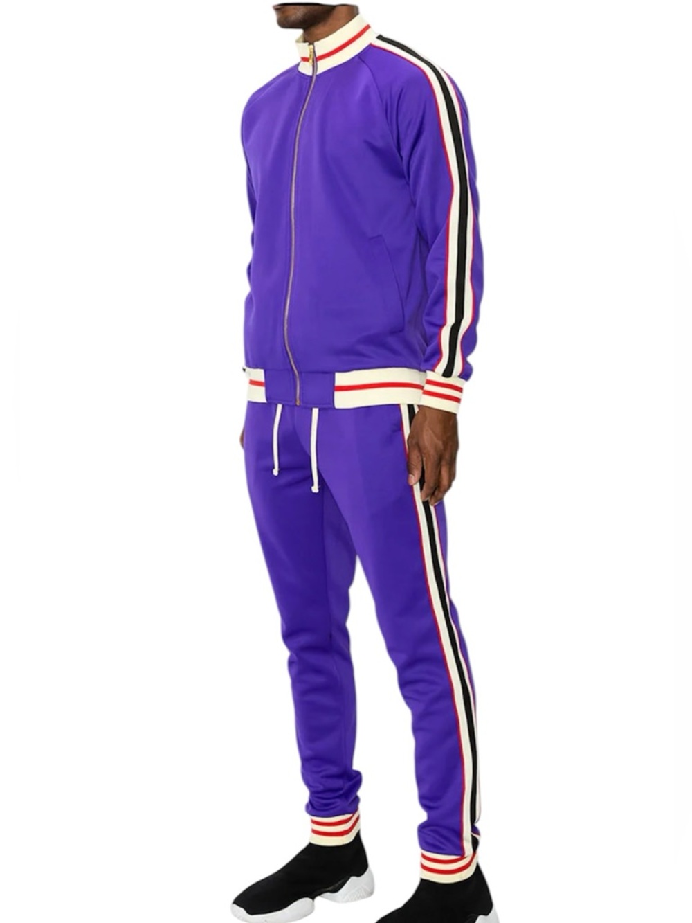 VICTORIOUS Purple Side Stripe Track Suit Leisure Suit 2pc Zip Up Jacket Pants XL